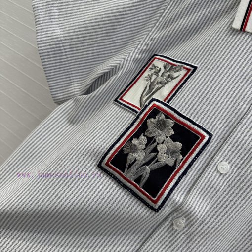 Strongly Recommend BC77118 Tho * B * 25s New College Style Short Sleeved Slim Striped Shirt Emb k7nid29w - Image 5