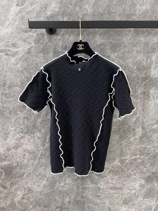 ZT60927 Chanel 25s Spring/Summer New Jacquard Slimming Knitted Top | Produced With Contrast Lac o1tudv8b
