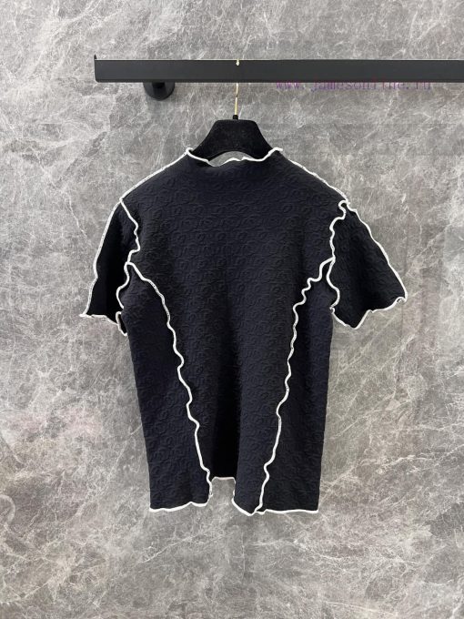 ZT60927 Chanel 25s Spring/Summer New Jacquard Slimming Knitted Top | Produced With Contrast Lac o1tudv8b - Image 3