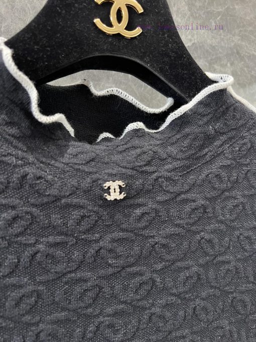ZT60927 Chanel 25s Spring/Summer New Jacquard Slimming Knitted Top | Produced With Contrast Lac o1tudv8b - Image 6