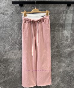 ZK60938 Miumi * 25Ss Spring/Summer New Letter Ribbon Waist Drawstring Raw Edge Casual Pants | T 3q637afh