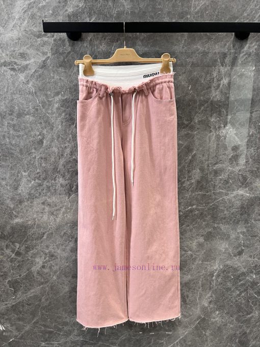 ZK60938 Miumi * 25Ss Spring/Summer New Letter Ribbon Waist Drawstring Raw Edge Casual Pants | T 3q637afh