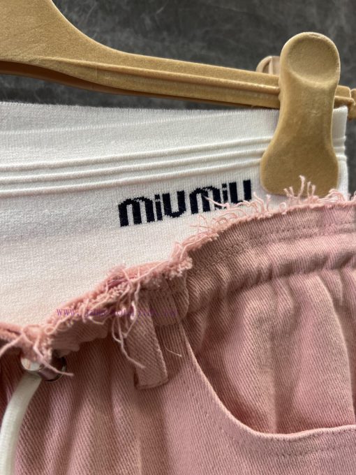 ZK60938 Miumi * 25Ss Spring/Summer New Letter Ribbon Waist Drawstring Raw Edge Casual Pants | T 3q637afh - Image 6