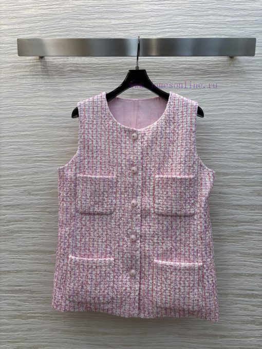 CW77130 Chanel 25 Early Spring Chanel Style Coarse Tweed Vest Jacket High-end Age Reducing Pink fo6zvej4