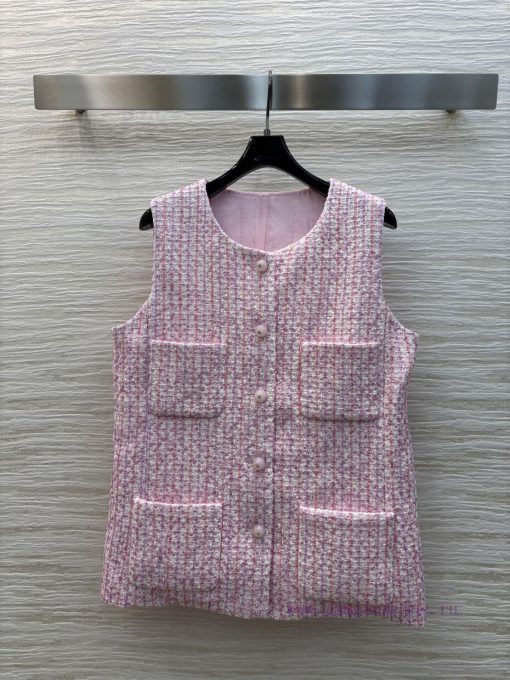 CW77130 Chanel 25 Early Spring Chanel Style Coarse Tweed Vest Jacket High-end Age Reducing Pink fo6zvej4 - Image 2