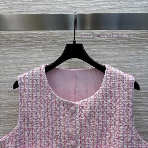CW77130 Chanel 25 Early Spring Chanel Style Coarse Tweed Vest Jacket High-end Age Reducing Pink fo6zvej4 - Image 3
