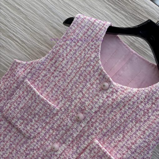 CW77130 Chanel 25 Early Spring Chanel Style Coarse Tweed Vest Jacket High-end Age Reducing Pink fo6zvej4 - Image 4