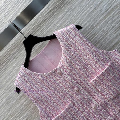 CW77130 Chanel 25 Early Spring Chanel Style Coarse Tweed Vest Jacket High-end Age Reducing Pink fo6zvej4 - Image 5