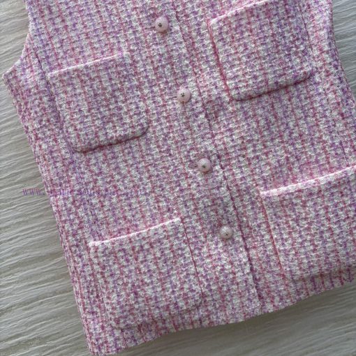 CW77130 Chanel 25 Early Spring Chanel Style Coarse Tweed Vest Jacket High-end Age Reducing Pink fo6zvej4 - Image 7