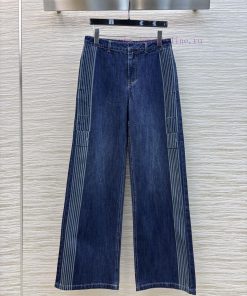 CK77135 Dior 25 Spring/Summer Double Sided Ribbon Splicing Design Straight Leg Jeans Super Easy g98mwfv3