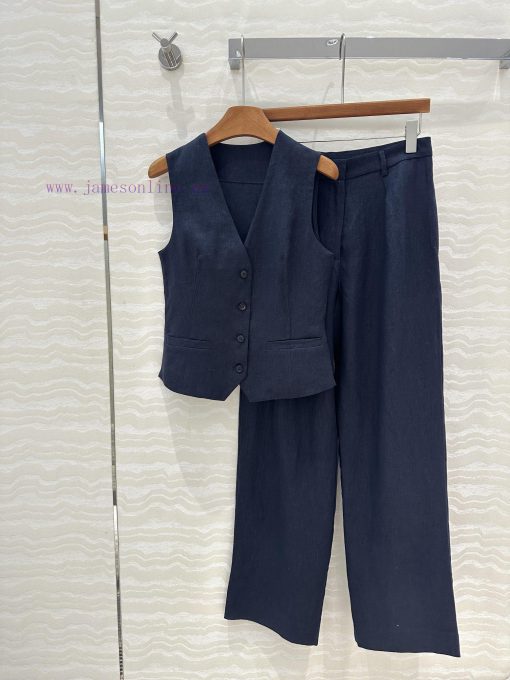 AT76660 Row Style Cotton Linen Camisole Vest Set Without Lining Vest Paired With Pleated Straig jnjqync6