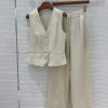 AT76660 Row Style Cotton Linen Camisole Vest Set Without Lining Vest Paired With Pleated Straig 2uksxq2b