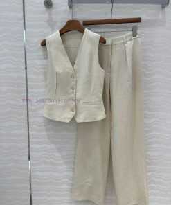 AT76660 Row Style Cotton Linen Camisole Vest Set Without Lining Vest Paired With Pleated Straig 2uksxq2b