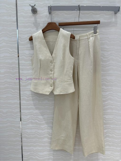 AT76660 Row Style Cotton Linen Camisole Vest Set Without Lining Vest Paired With Pleated Straig 2uksxq2b