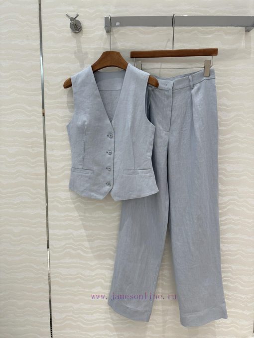 AT76660 Row Style Cotton Linen Camisole Vest Set Without Lining Vest Paired With Pleated Straig ulqzvj5b
