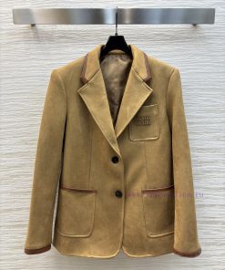 CW77167 Miu Miu 25 Early Spring Letter Embroidery Machine Suede Suit Jacket Fashionable Silhoue umum1vt1