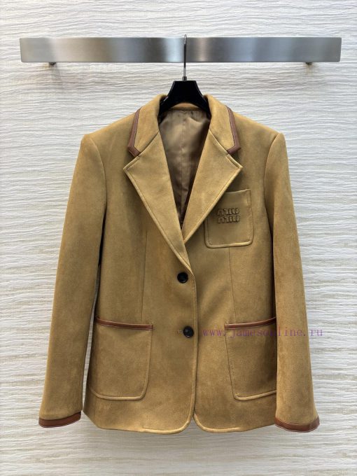CW77167 Miu Miu 25 Early Spring Letter Embroidery Machine Suede Suit Jacket Fashionable Silhoue umum1vt1