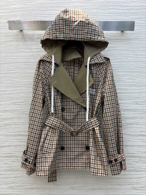 CW77168 Miu Miu 25 Early Spring New Style Hooded Plaid Windbreaker With High-end Style Retro Pl j3m1xwzt - Image 2