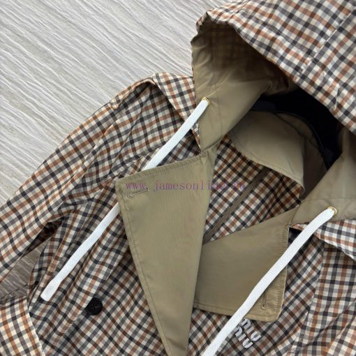 CW77168 Miu Miu 25 Early Spring New Style Hooded Plaid Windbreaker With High-end Style Retro Pl j3m1xwzt - Image 4