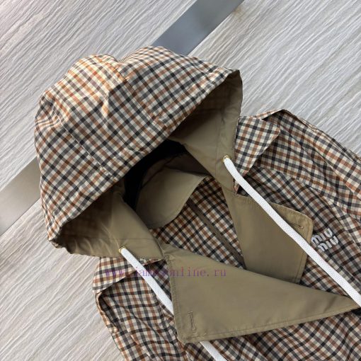 CW77168 Miu Miu 25 Early Spring New Style Hooded Plaid Windbreaker With High-end Style Retro Pl j3m1xwzt - Image 7