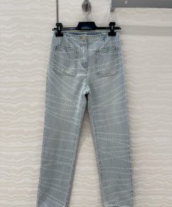 AK77193 Coco Chanel Girls' Pearl Chain Double Pocket Small Straight Leg Jeans A Popular Item Av 9mkw8muf