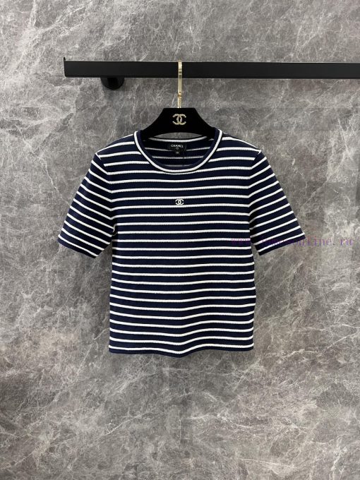 ZT60976 Chanel 25Ss Spring/Summer New Hook And Stripe Knitted Short Sleeve Top 丨 Produced With ngpg7d9y - Image 2