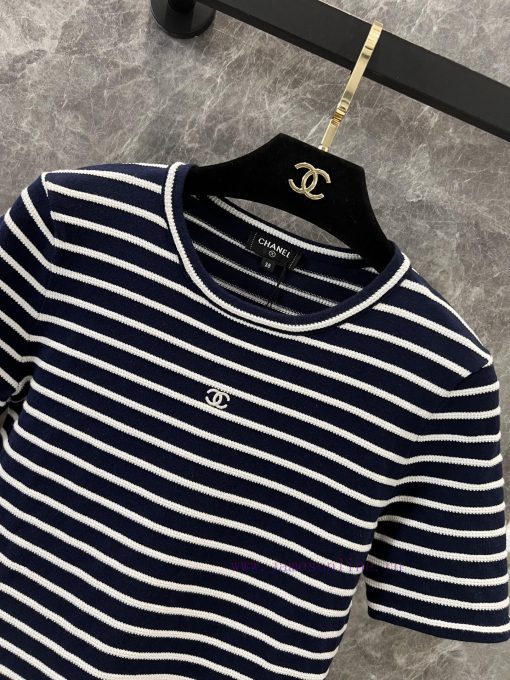 ZT60976 Chanel 25Ss Spring/Summer New Hook And Stripe Knitted Short Sleeve Top 丨 Produced With ngpg7d9y - Image 4