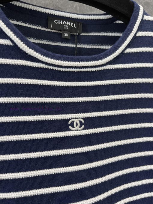 ZT60976 Chanel 25Ss Spring/Summer New Hook And Stripe Knitted Short Sleeve Top 丨 Produced With ngpg7d9y - Image 6