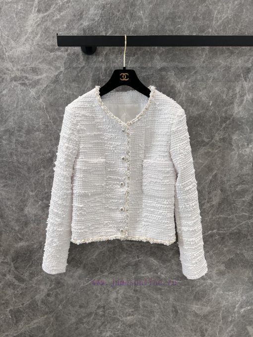 ZW60978 Chanel 25P Spring/summer New Classic Milky White Twill Tweed Jacket | Produced By High- rtdxfozg - Image 2
