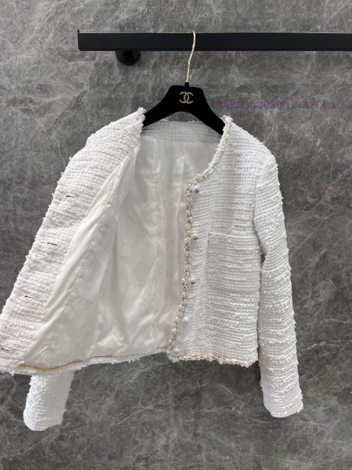ZW60978 Chanel 25P Spring/summer New Classic Milky White Twill Tweed Jacket | Produced By High- rtdxfozg - Image 3