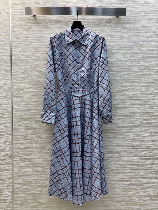 CL76996 Gucci 25 Early Spring New Collection Plaid Dark Print Lapel Long Sleeved Dress Lapel Ha dne8ldm0 - Image 2