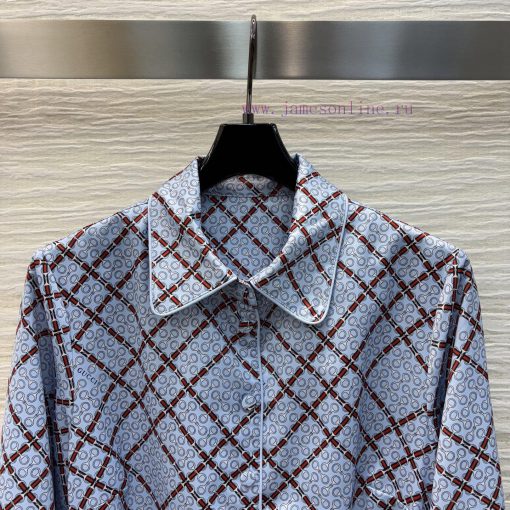 CL76996 Gucci 25 Early Spring New Collection Plaid Dark Print Lapel Long Sleeved Dress Lapel Ha dne8ldm0 - Image 3