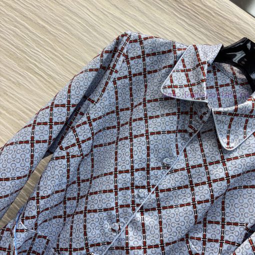 CL76996 Gucci 25 Early Spring New Collection Plaid Dark Print Lapel Long Sleeved Dress Lapel Ha dne8ldm0 - Image 4