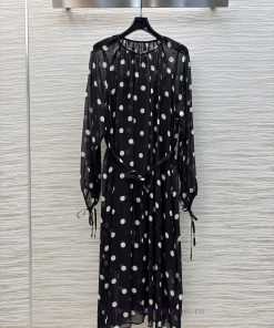 CL77002 Celine 25 Early Spring New Collection Polka Dot Silk Waistband Dress With Round Neck Lo ue29k6tr