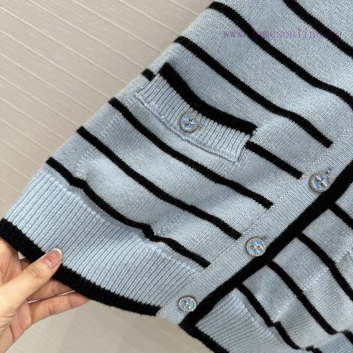 High End Quality ️ 25s New Product BW76900 Coco Chanel Girls' Macaron Blue Striped V-neck Long cajg664b - Image 5
