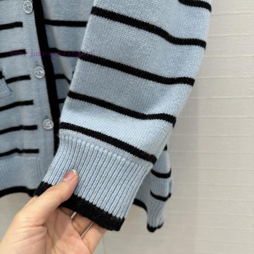 High End Quality ️ 25s New Product BW76900 Coco Chanel Girls' Macaron Blue Striped V-neck Long cajg664b - Image 8