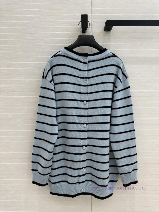 High End Quality ️ 25s New Product BW76900 Coco Chanel Girls' Macaron Blue Striped V-neck Long cajg664b - Image 9