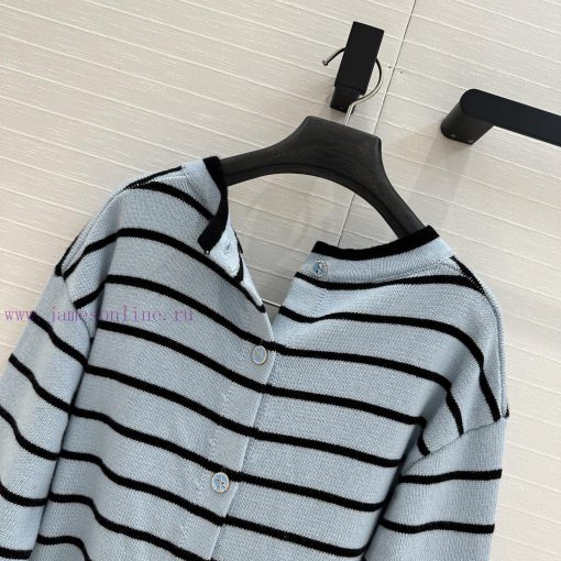 High End Quality ️ 25s New Product BW76900 Coco Chanel Girls' Macaron Blue Striped V-neck Long cajg664b - Image 10