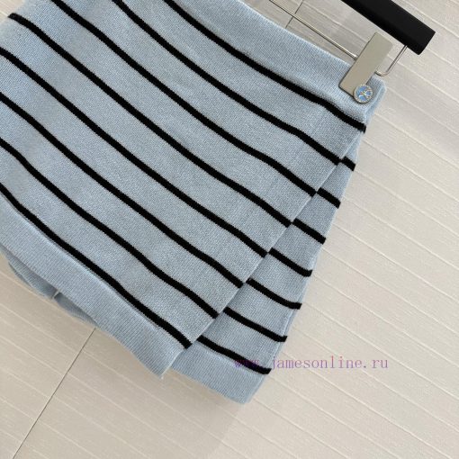 High End Quality | 25s New Product BK76902 Coco Chanel Girls' Macaron Blue Stripe Knitted Skirt inlflfu4 - Image 6