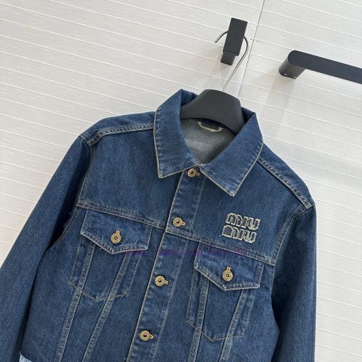 BW76936 Miu Miu Girls' Dressing: Intellectual Molecular Academy Style Denim Denim Jacket Retro t7opdtet - Image 3