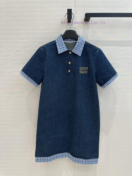BL76938 Miu Miu Girls' Dressing Intelligent Molecular Academy Style Denim Denim Dress Cute Girl ai50pbns