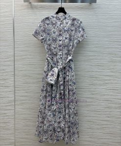 CL77196 Dior 25 Early Spring New Collection Butterfly 🦋 Floral Printed Short Sleeved Dress With 555i6w0j