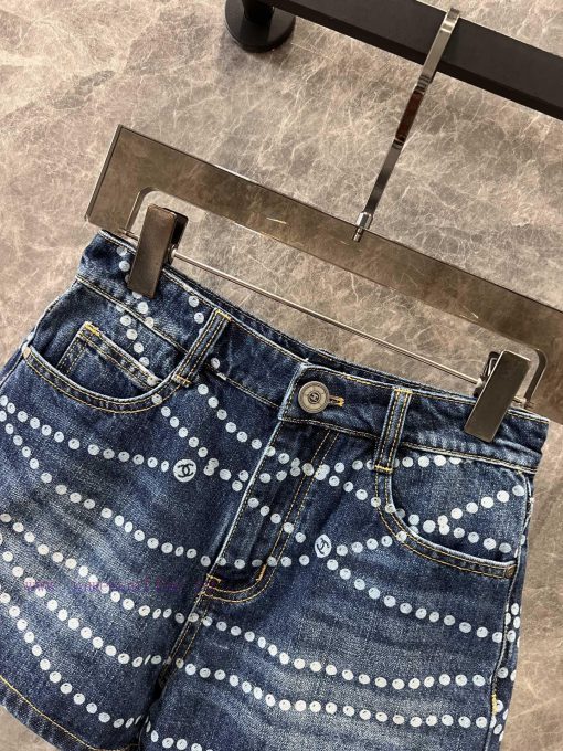 ZK60988 Chanel 25Ss Spring/Summer New Laser Pearl Chain Denim Shorts | Customized YB Twill Cott wnjvdoew - Image 4