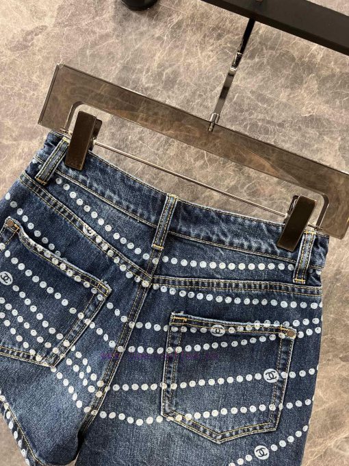 ZK60988 Chanel 25Ss Spring/Summer New Laser Pearl Chain Denim Shorts | Customized YB Twill Cott wnjvdoew - Image 5