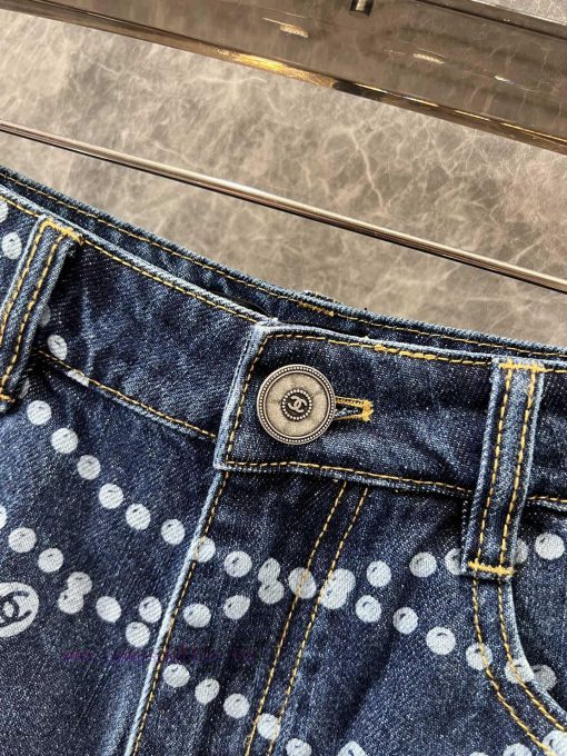 ZK60988 Chanel 25Ss Spring/Summer New Laser Pearl Chain Denim Shorts | Customized YB Twill Cott wnjvdoew - Image 6