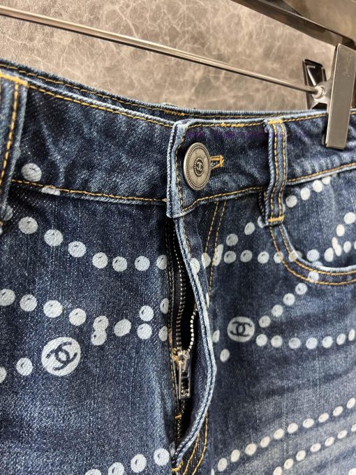 ZK60988 Chanel 25Ss Spring/Summer New Laser Pearl Chain Denim Shorts | Customized YB Twill Cott wnjvdoew - Image 7