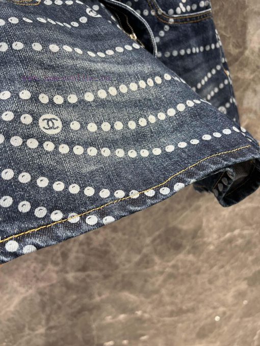 ZK60988 Chanel 25Ss Spring/Summer New Laser Pearl Chain Denim Shorts | Customized YB Twill Cott wnjvdoew - Image 9