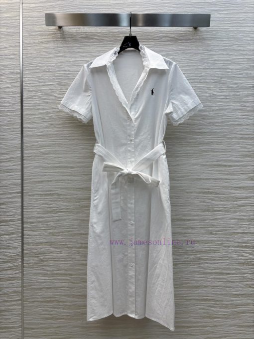CL77206 Pony Embroidery Spring/Summer 25 Lace Lace Splicing Shirt Style Linen Dress With Embroi djvrix7e - Image 2