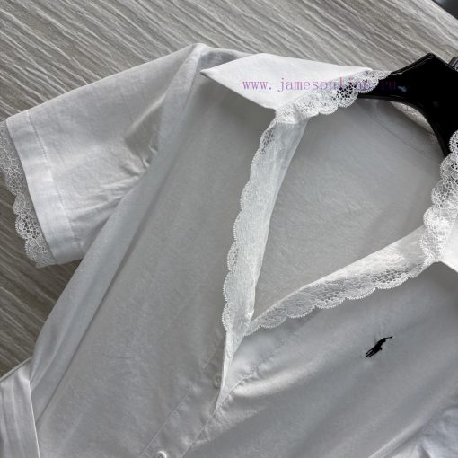 CL77206 Pony Embroidery Spring/Summer 25 Lace Lace Splicing Shirt Style Linen Dress With Embroi djvrix7e - Image 4