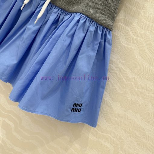 AB77215 Miu Miu Girls' Dress With College Style Ribbed Splicing Design Folded Short Half Skirt 0pgf86xy - Image 8